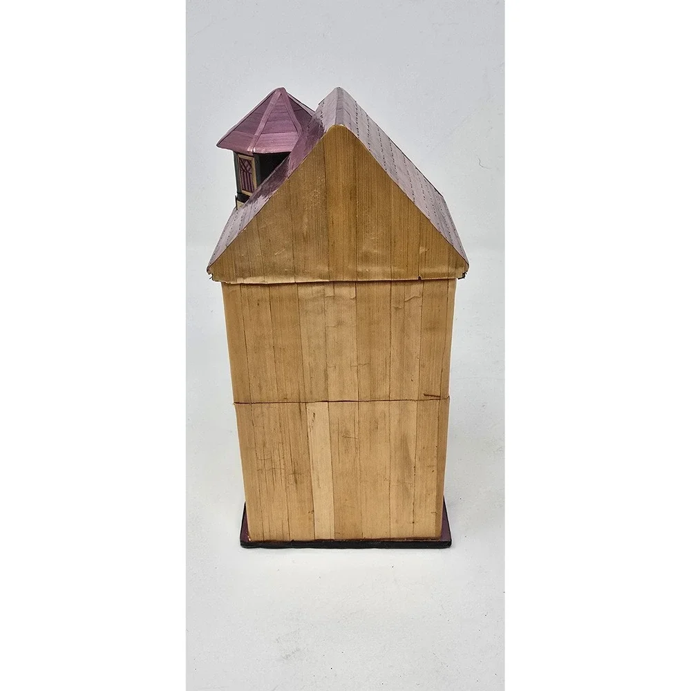 Vtg Red Company straw bamboo marquetry balsa wood trinket jewelry box house